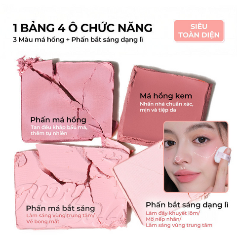 Bảng Phấn Má Hồng Bắt Sáng Judydoll 4 Ô Đa Năng - Phấn Mịn, Trang Điểm Tự Nhiên Kiểu Dáng Nổi Bật