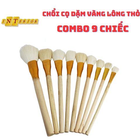 Combo 9 Chổi Cọ Lông Thỏ Vẽ Keo Dát Vàng - Dụng Cụ Vệ Sinh Siêu Tiện Lợi, Bền Đẹp, Không Rụng Lông