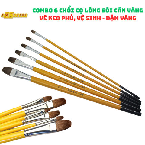 Bộ Bút Vẽ Lông Sói 6 Cái Đủ Size - Dùng Vẽ Dát Vàng, Tranh, Hoa Văn Nghệ Thuật Trên Đồ Thờ, Nội Thất