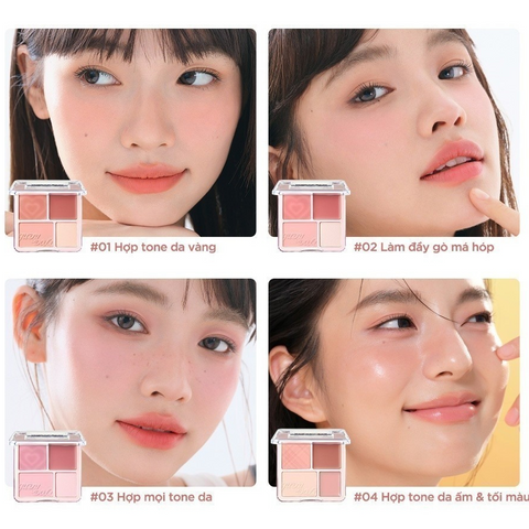 Bảng Phấn Má Hồng Bắt Sáng Judydoll 4 Ô Đa Năng - Trang Điểm Tự Nhiên, Chất Mịn, Bám Màu Tốt, Phù Hợp Nhiều Phong Cách
