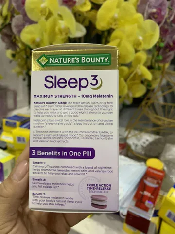 Viên Uống Hỗ Trợ Giấc Ngủ Nature’s Bounty Sleep3  10mg - 120 Viên Giúp Thư Giãn, Ngủ Sâu Tự Nhiên