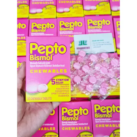 Viên Nhai Hỗ Trợ Tiêu Hoá Pepto Bismol 30v - Giảm Đau Dạ Dày, Buồn Nôn, Tiêu Chảy, Hỗ Trợ Tiêu Hoá Cho Người Lớn & Trẻ Em Từ 12 Tuổi