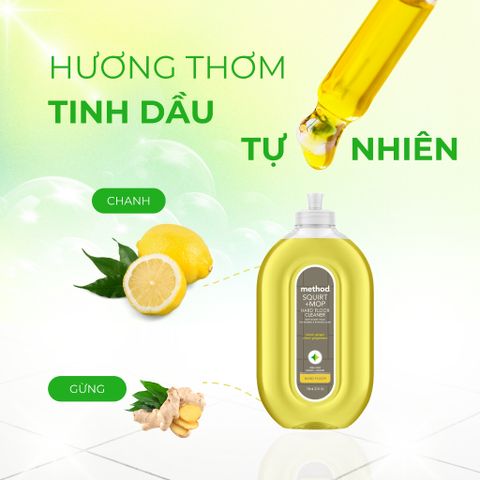 Nước Lau Sàn Đa Năng Method Tinh Dầu Chanh Gừng 739ml - Sạch Bóng, Khử Khuẩn An Toàn Cho Sàn Nhà