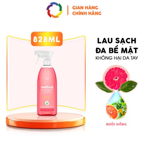 Nước Xịt Đa Năng Method Tinh Dầu Bưởi Hồng 828ml - Giải Pháp Lau Sạch An Toàn, Kháng Khuẩn và Thân Thiện Môi Trường