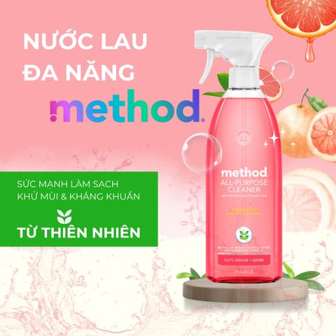 Nước Xịt Đa Năng Method Tinh Dầu Bưởi Hồng 828ml - Giải Pháp Lau Sạch An Toàn, Kháng Khuẩn và Thân Thiện Môi Trường