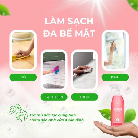 Nước Xịt Đa Năng Method Tinh Dầu Bưởi Hồng 828ml - Giải Pháp Lau Sạch An Toàn, Kháng Khuẩn và Thân Thiện Môi Trường