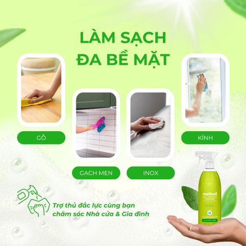 Nước Xịt Đa Năng Method Tinh Dầu Chanh & Muối Biển 828ml - Làm Sạch An Toàn, Khử Mùi, Diệt Khuẩn Từ Thiên Nhiên