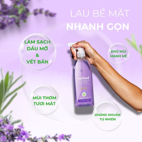 Nước Lau Đa Năng Method Tinh Dầu Oải Hương 828ml - An Toàn Cho Da, Sạch Mọi Bề Mặt, Hương Thơm Dễ Chịu
