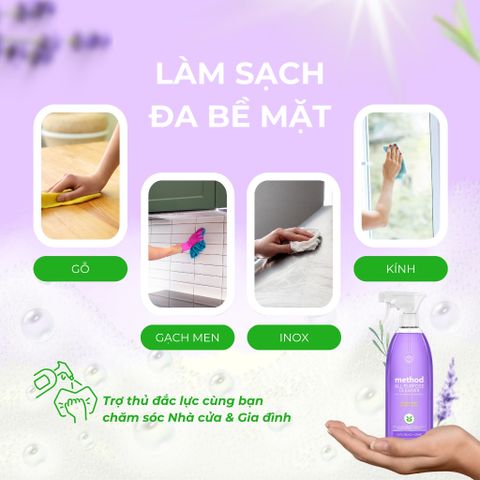 Nước Lau Đa Năng Method Tinh Dầu Oải Hương 828ml - An Toàn Cho Da, Sạch Mọi Bề Mặt, Hương Thơm Dễ Chịu
