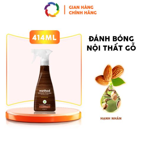 Nước Xịt Bóng Đồ Gỗ Method Wood Polish 414ml - Tinh Dầu Hạnh Nhân, Làm Sáng Bóng Bề Mặt Gỗ, Duy Trì Nội Thất Bền Đẹp