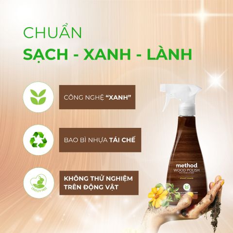 Nước Xịt Bóng Đồ Gỗ Method Wood Polish 414ml - Tinh Dầu Hạnh Nhân, Làm Sáng Bóng Bề Mặt Gỗ, Duy Trì Nội Thất Bền Đẹp