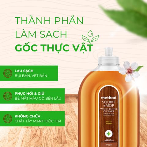 Bộ sản phẩm nước lau sàn gỗ Method (Mỹ) hương Hạnh Nhân - Chai xịt 739ml + Refill 2L an toàn, thân thiện với môi trường, làm sạch hiệu quả.