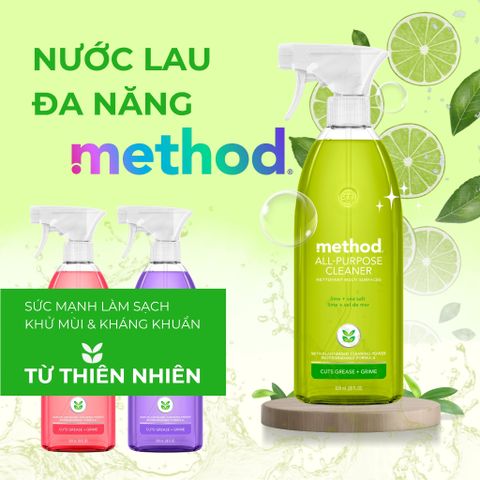 Nước Xịt Đa Năng Method All-Purpose Cleaner - Khử Mùi, Kháng Khuẩn, 828ml - Hương Chanh, Bưởi, Oải Hương - Vệ Sinh Nhà Cửa An Toàn