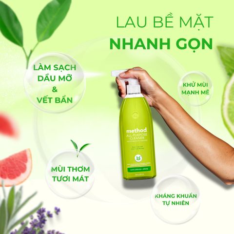 Nước Xịt Đa Năng Method All-Purpose Cleaner - Khử Mùi, Kháng Khuẩn, 828ml - Hương Chanh, Bưởi, Oải Hương - Vệ Sinh Nhà Cửa An Toàn