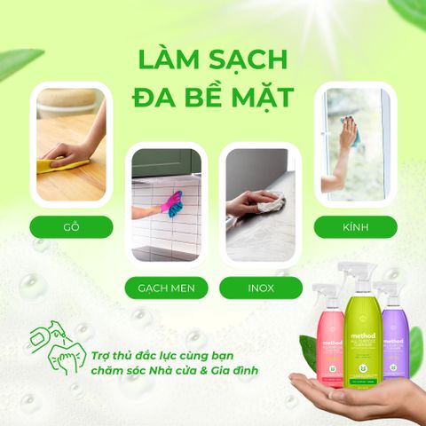 Nước Xịt Đa Năng Method All-Purpose Cleaner - Khử Mùi, Kháng Khuẩn, 828ml - Hương Chanh, Bưởi, Oải Hương - Vệ Sinh Nhà Cửa An Toàn