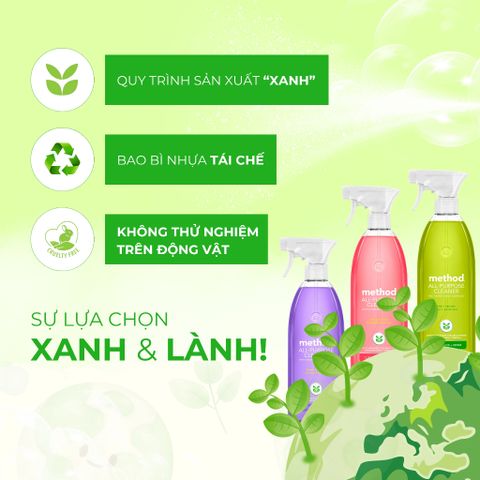 Nước Xịt Đa Năng Method All-Purpose Cleaner - Khử Mùi, Kháng Khuẩn, 828ml - Hương Chanh, Bưởi, Oải Hương - Vệ Sinh Nhà Cửa An Toàn