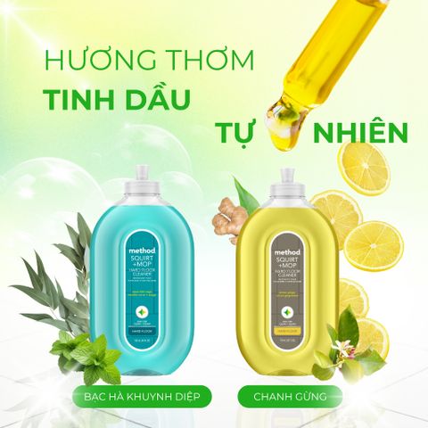 Nước Lau Sàn Đa Năng Method 739ml - Hương Spa Tươi Mát, Giúp Sàn Sáng Bóng, Khử Khuẩn Tự Nhiên, Thích Hợp Cho Sàn Gỗ và Vinyl
