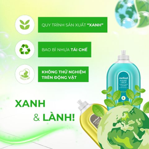 Nước Lau Sàn Đa Năng Method 739ml - Hương Spa Tươi Mát, Giúp Sàn Sáng Bóng, Khử Khuẩn Tự Nhiên, Thích Hợp Cho Sàn Gỗ và Vinyl