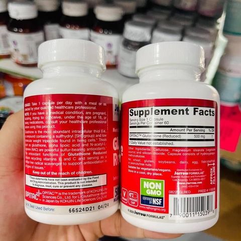 Viên Uống Hỗ Trợ Trắng Da Jarrow Glutathione Reduced 500mg - Kháng Oxy Hóa, Làm Sáng Da, Hỗ Trợ Sức Khỏe Da Tươi Trẻ