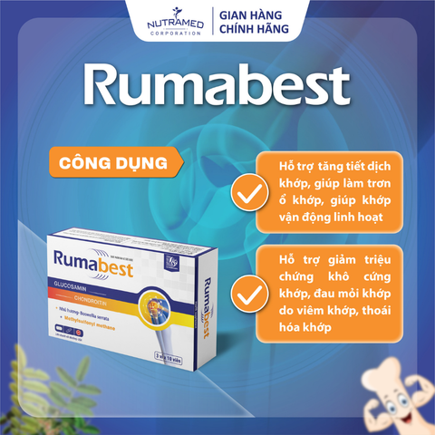 Viên uống Rumabest hỗ trợ xương khớp - Giảm khô cứng, đau mỏi do viêm và thoái hóa khớp - Bổ trợ sức khỏe hiệu quả (30 viên)