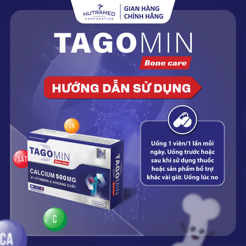 Viên uống hỗ trợ xương Tagomin Bonecare - Ngăn ngừa loãng xương, chắc khỏe xương, bổ sung Canxi & Vitamin D, 30 viên