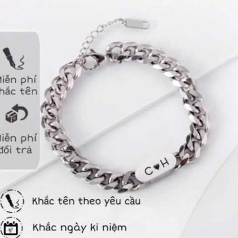 Lắc Tay Khắc Tên Nam Nữ Đôi Unisex - Vòng Tay Tình Nhân Chất Liệu Thép Titan, Quà Tặng Ý Nghĩa Cho Cặp Đôi
