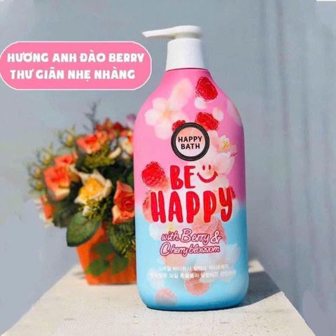 Sữa Tắm Happy Bath Berry & Cherry Blossom 900ml - Làm Sạch, Dưỡng Ẩm, Hương Thơm Dịu Nhẹ cho Da Mềm Mượt