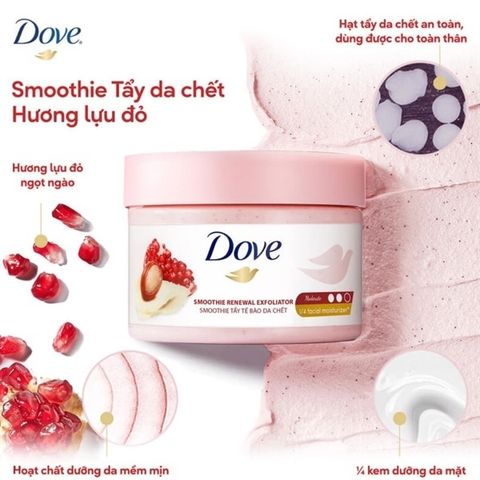 Tẩy Da Chết Body Dove Smoothie Lựu Đỏ 298g - Sản Phẩm Làm Mịn Da, Chăm Sóc Da Bằng Chiết Xuất Tự Nhiên, Hương Thơm Dịu Nhẹ