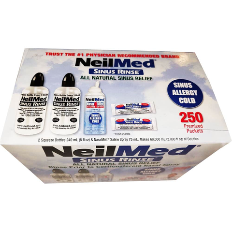 Bộ Nước Muối Rửa Mũi NeilMed Sinus Rinse 250 Gói - Hỗ Trợ Làm Sạch Mũi, Dị Ứng, Nghẹt Mũi & Cảm Lạnh Cho Trẻ Em & Người Lớn