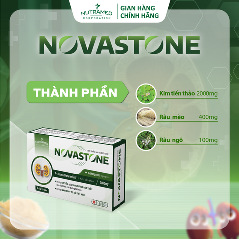 Viên uống Novastone - Hỗ trợ giảm nguy cơ sỏi tiết niệu, tăng cường đào thải chất lắng cặn, 30 viên thực phẩm chức năng bổ trợ tiết niệu.