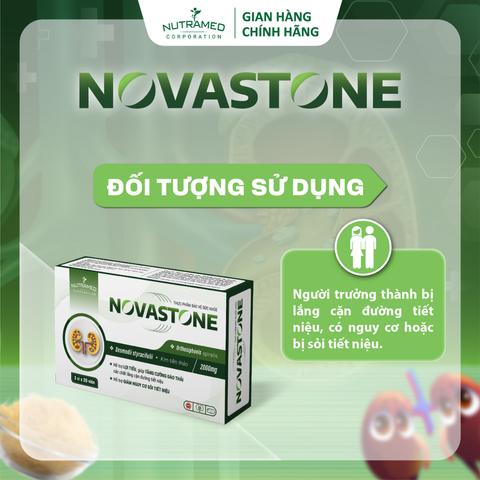 Viên uống Novastone - Hỗ trợ giảm nguy cơ sỏi tiết niệu, tăng cường đào thải chất lắng cặn, 30 viên thực phẩm chức năng bổ trợ tiết niệu.