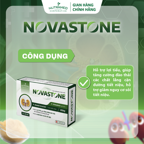 Viên uống Novastone - Hỗ trợ giảm nguy cơ sỏi tiết niệu, tăng cường đào thải chất lắng cặn, 30 viên thực phẩm chức năng bổ trợ tiết niệu.