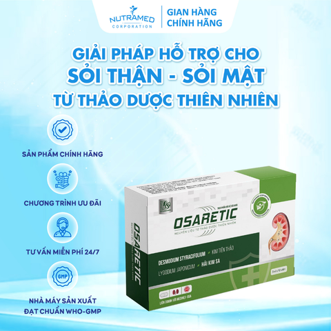 Viên Uống Osaretic Nutramed Hỗ Trợ Giải Quyết Sỏi Thận và Sỏi Mật - Giúp Lợi Tiểu, Tăng Cường Đào Thải Cặn Lắng (30 Viên)