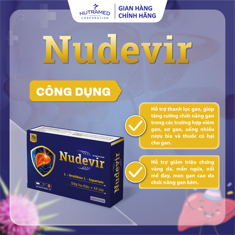 Viên uống Nudevir hỗ trợ chức năng gan khỏe mạnh - Giải độc gan, tăng cường sức khỏe cho người bị viêm gan, xơ gan (30 viên)