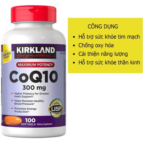 Viên uống Kirkland CoQ10 300mg - Hỗ trợ sức khỏe tim mạch, 100 viên, sản phẩm chính hãng từ Mỹ