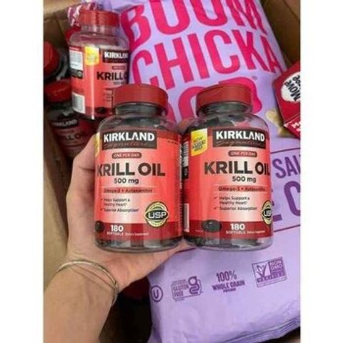 Viên Uống Dầu Tôm Kirkland Signature Krill Oil 500mg - Hỗ Trợ Tim Mạch, Giảm Cholesterol, Omega-3, 180 Viên Mỹ