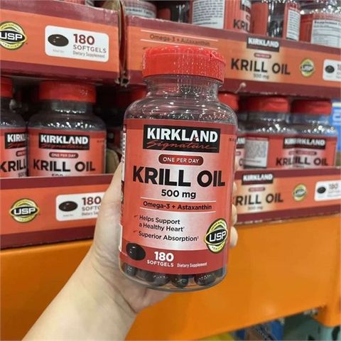 Viên Uống Dầu Tôm Kirkland Signature Krill Oil 500mg - Hỗ Trợ Tim Mạch, Giảm Cholesterol, Omega-3, 180 Viên Mỹ