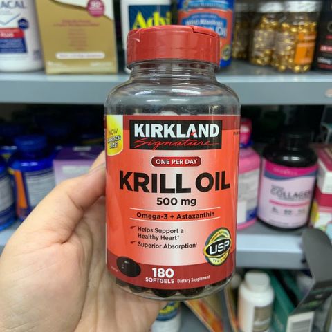 Viên Uống Dầu Tôm Kirkland Signature Krill Oil 500mg - Hỗ Trợ Tim Mạch, Giảm Cholesterol, Omega-3, 180 Viên Mỹ