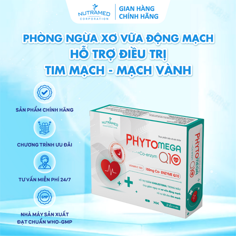 Viên uống hỗ trợ tim mạch Phytomega Co-Enzym Q10 giúp giảm cholesterol và xơ vữa động mạch (30 viên)