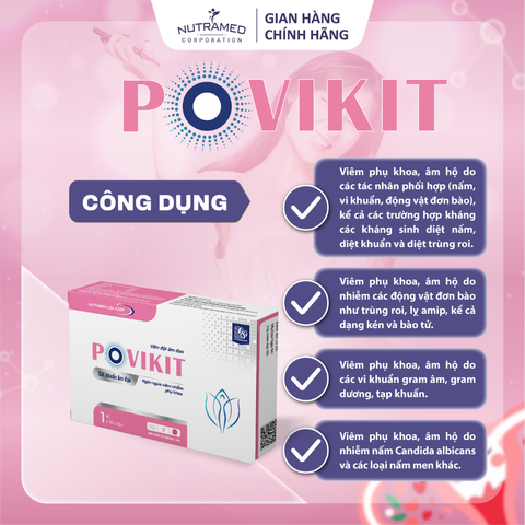 Viên Đặt Povikit Giảm Viêm Phụ Khoa - Hỗ Trợ Chống Nhiễm Khuẩn, Nấm Candida, Giảm Mùi Hôi - Hộp 10 Viên Dễ Sử Dụng
