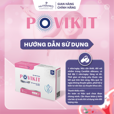 Viên Đặt Povikit Giảm Viêm Phụ Khoa - Hỗ Trợ Chống Nhiễm Khuẩn, Nấm Candida, Giảm Mùi Hôi - Hộp 10 Viên Dễ Sử Dụng