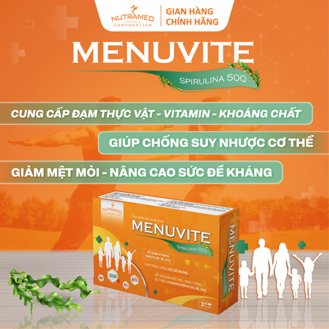 Viên Uống Menuvite Spirulina 500 - Bổ Sung Đạm Thực Vật, Vitamin Nhóm B, Tăng Cường Sức Đề Kháng Cho Người Mệt Mỏi, Căng Thẳng