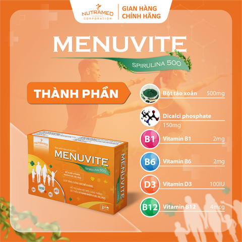 Viên Uống Menuvite Spirulina 500 - Bổ Sung Đạm Thực Vật, Vitamin Nhóm B, Tăng Cường Sức Đề Kháng Cho Người Mệt Mỏi, Căng Thẳng