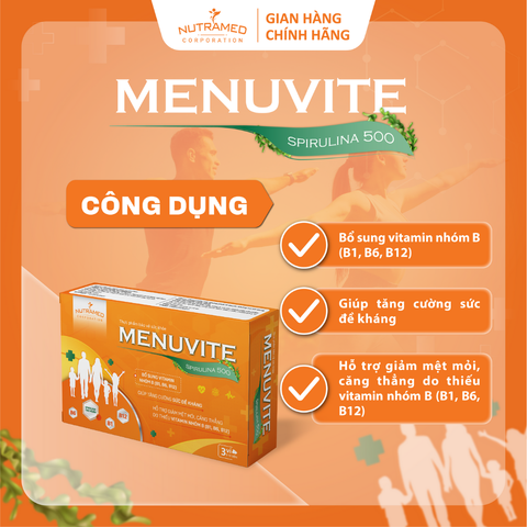 Viên Uống Menuvite Spirulina 500 - Bổ Sung Đạm Thực Vật, Vitamin Nhóm B, Tăng Cường Sức Đề Kháng Cho Người Mệt Mỏi, Căng Thẳng