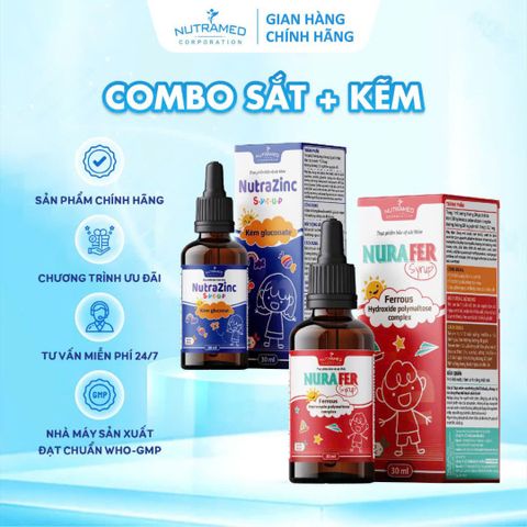 Combo Sắt + Kẽm Nutramed cho Bé - Giải Pháp Tăng Cường Đề Kháng, Phát Triển Trí Tuệ và Giảm Thiếu Máu (30ml)