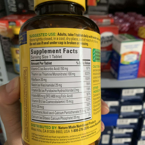 Vitamin B Tổng Hợp Nature Made Super B-Complex 460 Viên - Hỗ Trợ Năng Lượng và Sức Khỏe Hệ Thần Kinh