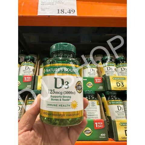 Viên Uống Vitamin D3 125mcg (5000 IU) Nature's Bounty Mỹ - Hỗ Trợ Xương, Miễn Dịch, 400 Viên Nguyên Hộp