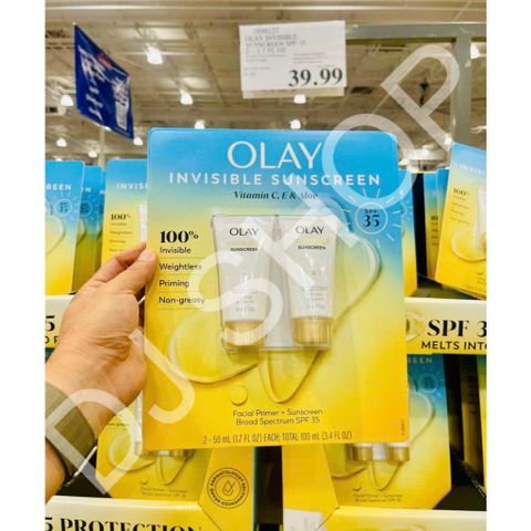 Set 2 Kem Chống Nắng Olay Invisible SPF 35 – Lót Trang Điểm, Vitamin C & E, Lô Hội, Không Nhờn, Phù Hợp Mọi Tông Da, 50ml x2