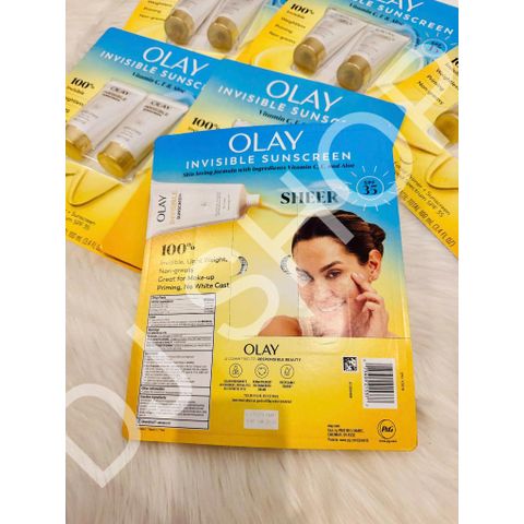 Set 2 Kem Chống Nắng Olay Invisible SPF 35 – Lót Trang Điểm, Vitamin C & E, Lô Hội, Không Nhờn, Phù Hợp Mọi Tông Da, 50ml x2