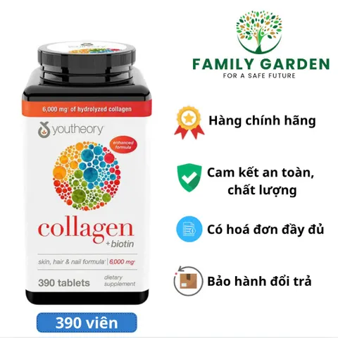 Viên uống collagen Youtheory Mỹ 390 viên - Hỗ trợ làm đẹp da, tóc, móng và xương khớp - Chống lão hóa, tăng sức đề kháng